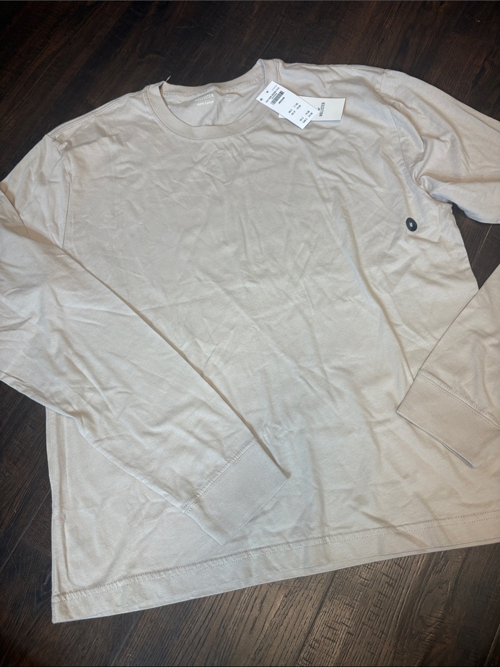 hollister Men's med Long-Sleeve Crewneck Shirt - Beige NWT 100% cotton